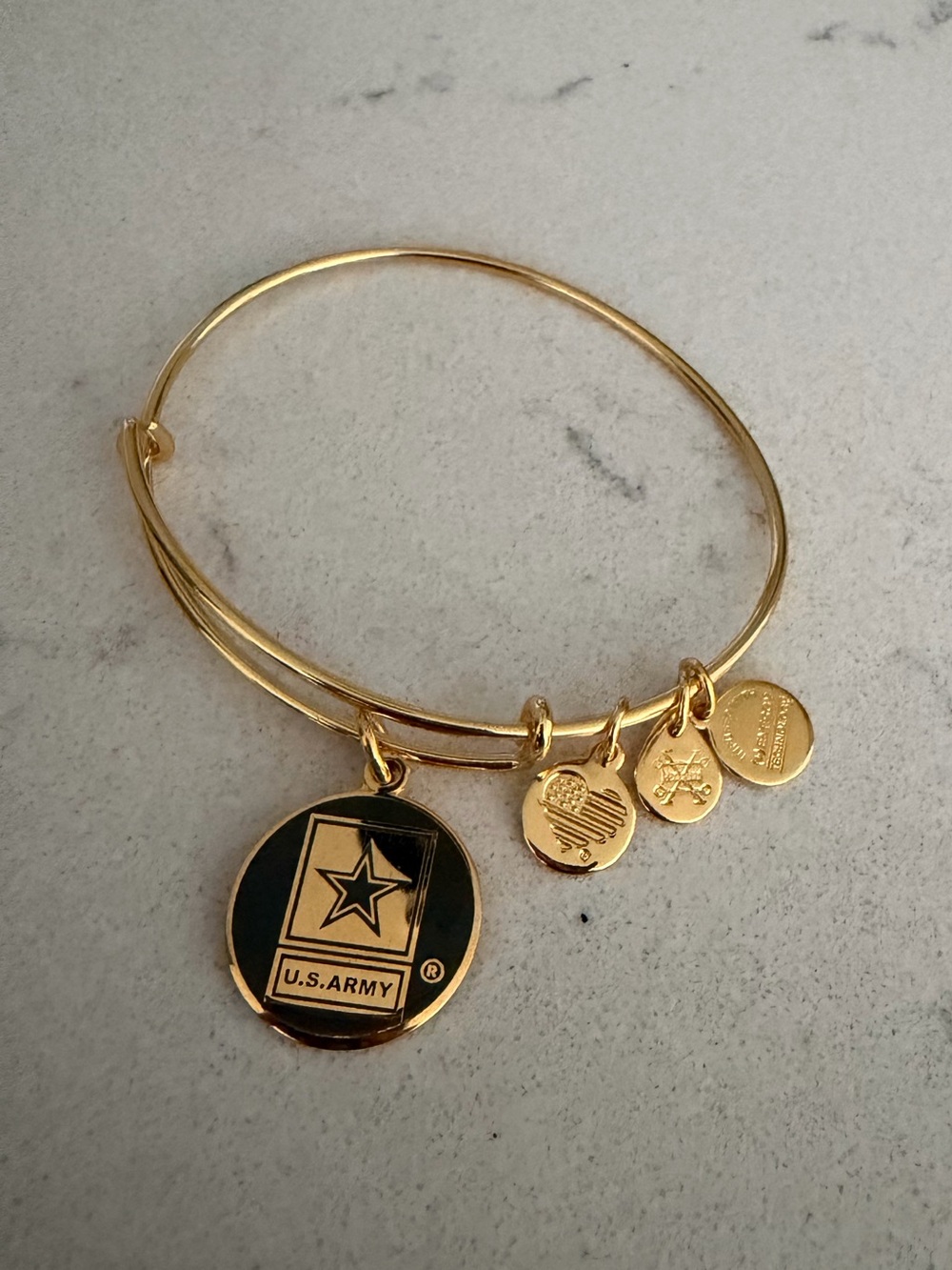 Alex and Ani Gold-Tone Black and Gold U.S. Army Charm Bangle